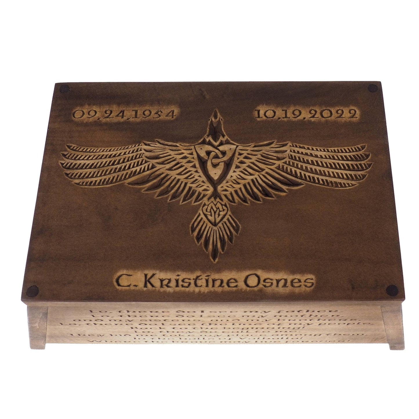 Viking Personalized Wood Urn with Raven, Viking ship, Wooden Memorial Box Carved , Cremation Urns,  Boxes For Burial, Viking, pagan, prayer