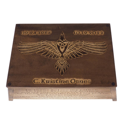 Viking Personalized Wood Urn with Raven, Viking ship, Wooden Memorial Box Carved , Cremation Urns,  Boxes For Burial, Viking, pagan, prayer