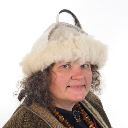 White Historical leather hat with horse tail, hand sewn, larp, medieval, sca, unisex hat, headdress viking, Mongol, Slavic, Viking clothing