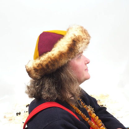 Viking wool hat, hand sewn, wool and sheep, larp, medieval, sca, unisex hat, Woolen headdress viking fur Mongol Slavic Viking clothing
