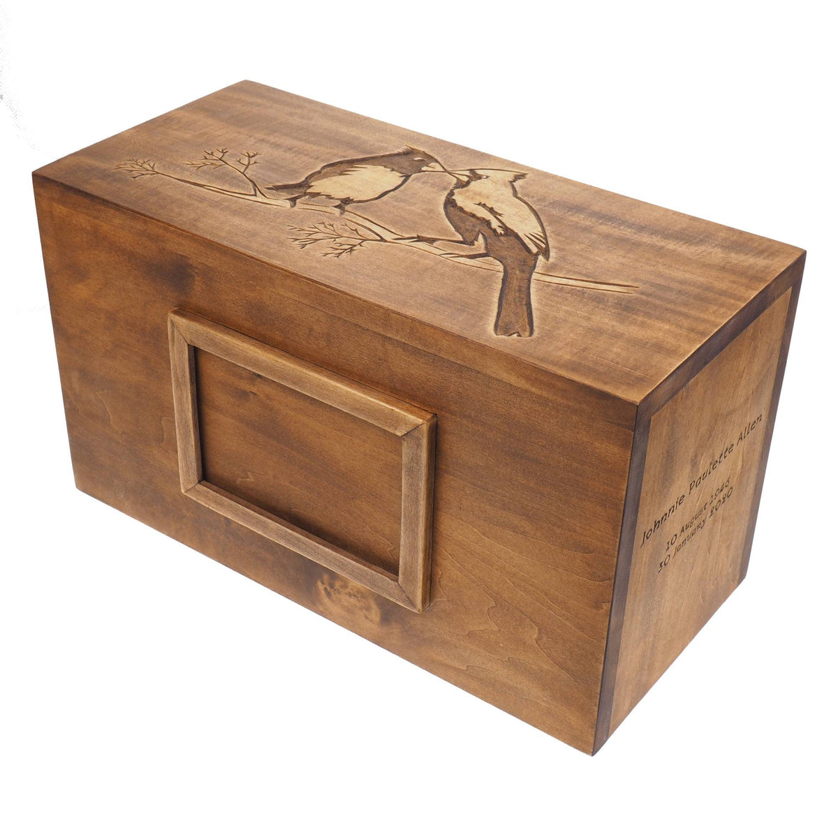 Double  Wood Urn Personalized For Human Ashes, With Frame for Photo, Wooden Memorial Box Carved , Keepsake Cremation Urns,  Boxes For Burial