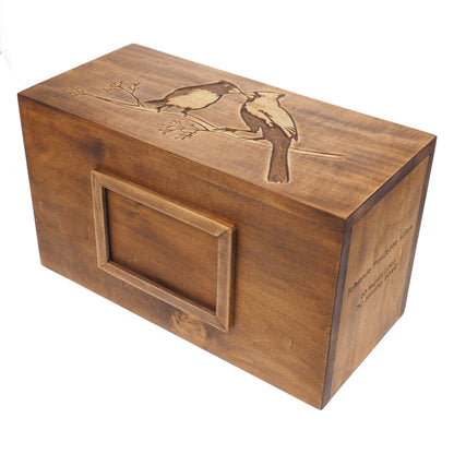 Double  Wood Urn Personalized For Human Ashes, With Frame for Photo, Wooden Memorial Box Carved , Keepsake Cremation Urns,  Boxes For Burial