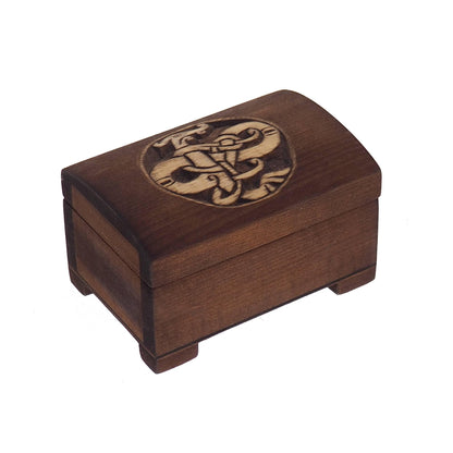 Wooden jewelry box, urnes dragon viking plait, hand carved, personalized, history pattern, gift box, custom jewelry box, wedding memory box,