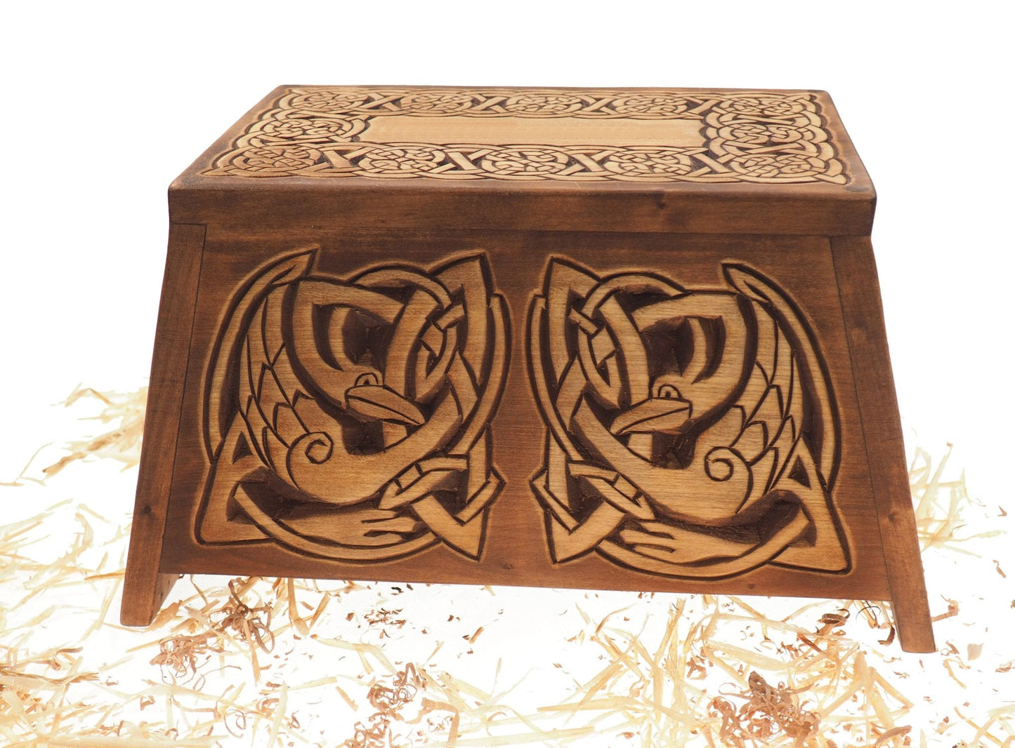 Celtic Wooden Urn For Human Ashes, Wooden Memorial Box, Hand Carved, Keepsake Cremation Urns, Cremation Boxes For Burial, Celtic pagan