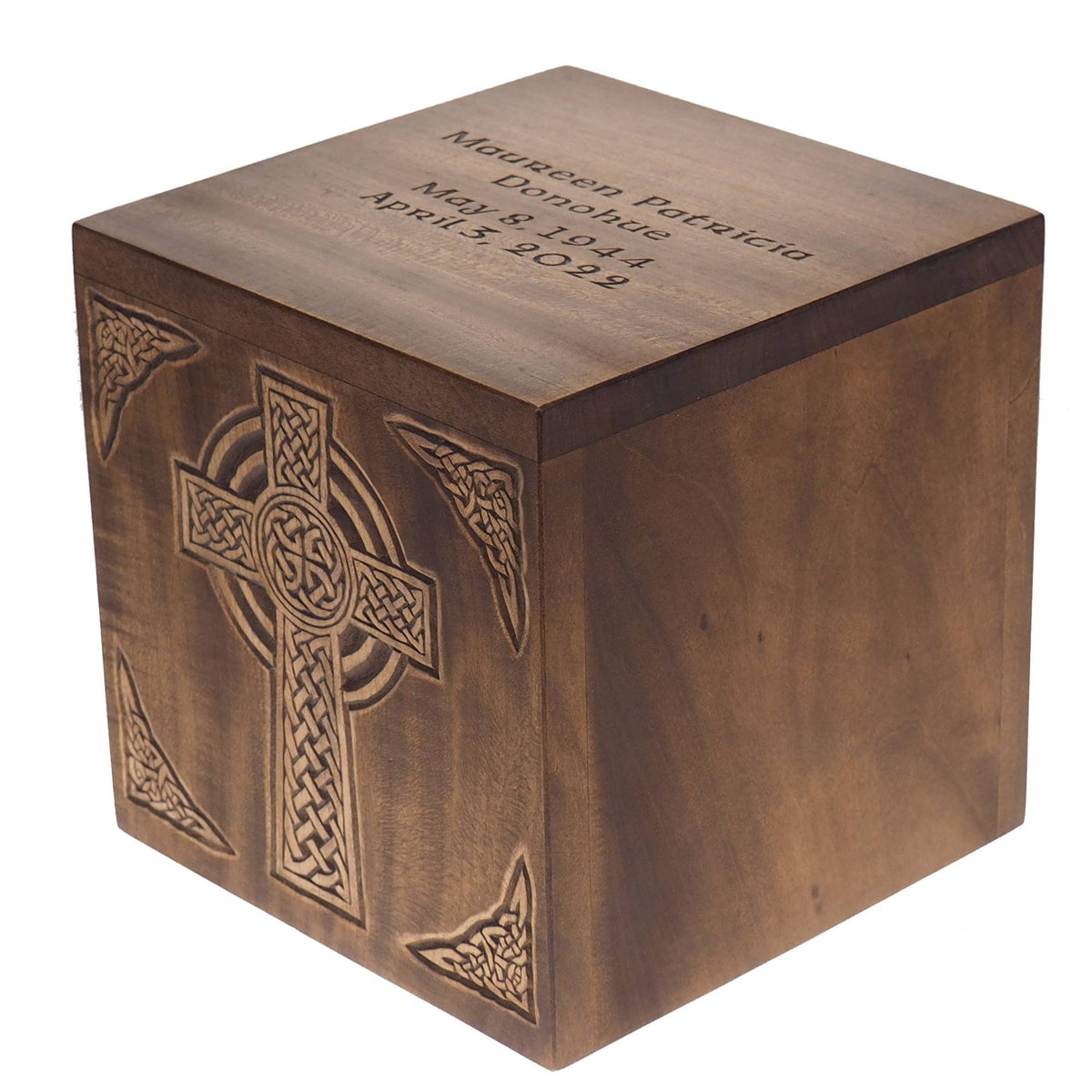 Square Personalized Wood Urn, Celtic Cross, For Human Ashes, Wooden Memorial Box, Carved Keepsake Cremation Urns, Medieval Viking style