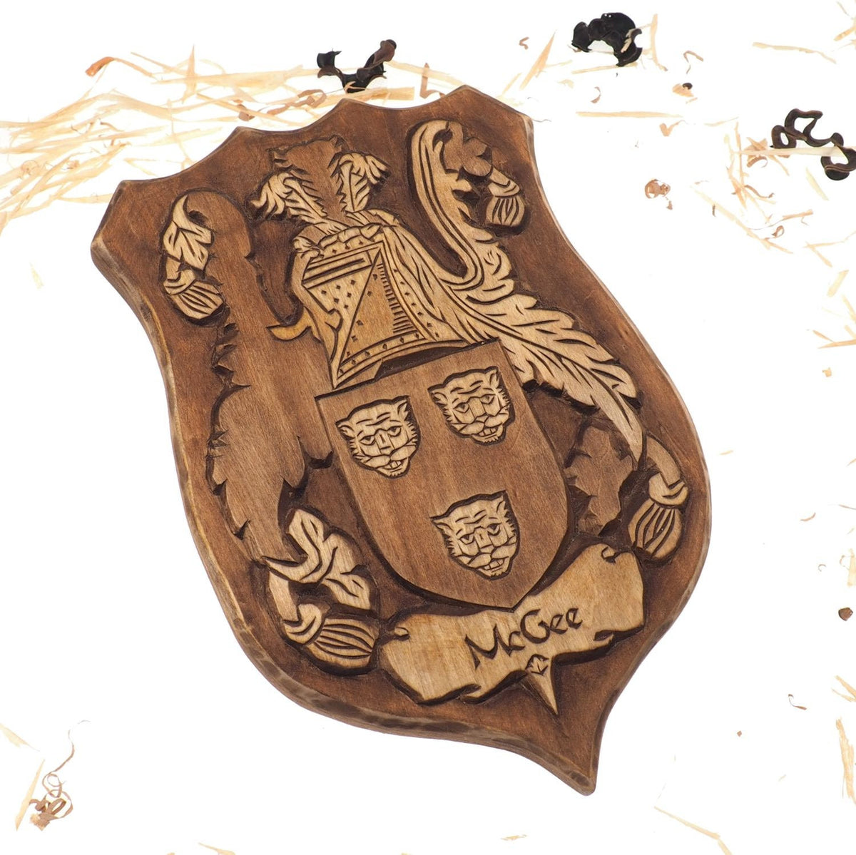 McGee Personalized Family Crest, Hand Carved, Coat of Arms, Custom, Family Shield, Wooden Emblem, Wedding Wood Art, Heraldic, Woodcraft