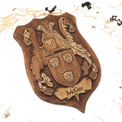 McGee Personalized Family Crest, Hand Carved, Coat of Arms, Custom, Family Shield, Wooden Emblem, Wedding Wood Art, Heraldic, Woodcraft