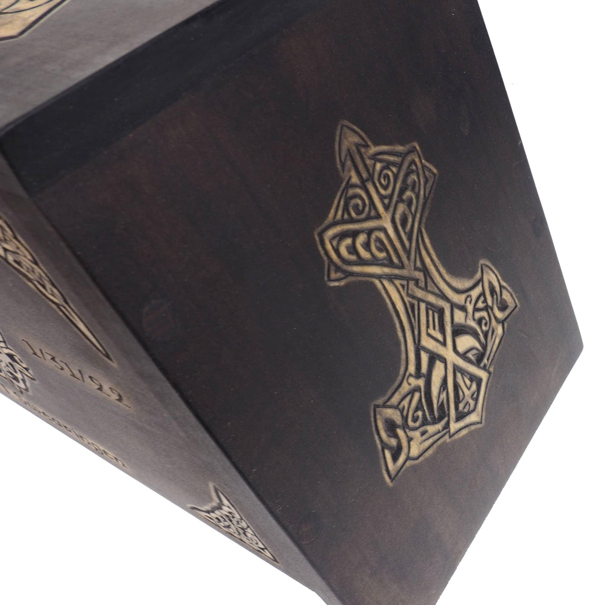 Viking Personalized Wood Urn with Thor hammer, Viking prayer, Wooden Memorial Box Carved , Cremation Urns,  Boxes For Burial, Viking, pagan