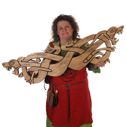 BIG Wooden Dragons,  Hand Carved, Urnes Style Viking Wall Hanging, Two wolves, viking wall decor, viking room decoration, viking art, norse