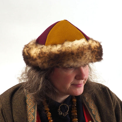 Viking wool hat, hand sewn, wool and sheep, larp, medieval, sca, unisex hat, Woolen headdress viking fur Mongol Slavic Viking clothing