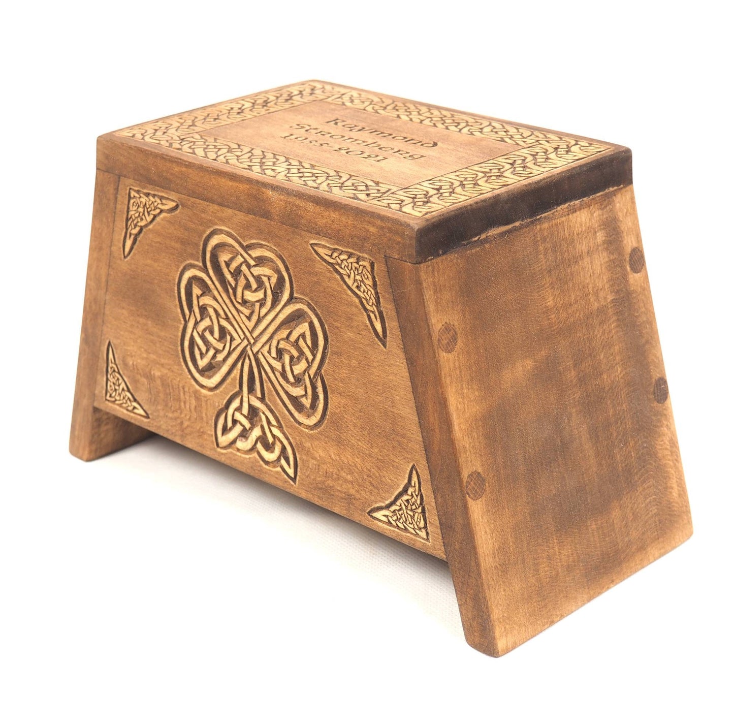 Small urn Shamrock Wooden For Human Ashes, Wooden Memorial Box, Hand Carved, Keepsake Urns, Cremation Boxes For Burial, Celtic pagan