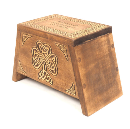 Small urn Shamrock Wooden For Human Ashes, Wooden Memorial Box, Hand Carved, Keepsake Urns, Cremation Boxes For Burial, Celtic pagan