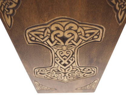 Personalized Wood Urn For Human Ashes,Thor hammer,  Wooden Memorial Box, Carved Keepsake Cremation Urns, Cremation Boxes For Burial