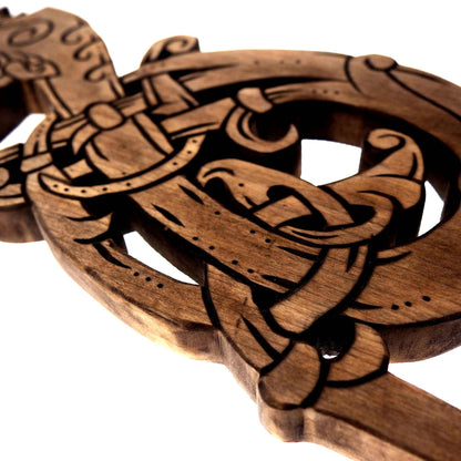Wooden Hand Carved Dragon,  Ringerike Style, personalized, Dragon wall carving, viking wall decor, viking room decoration, viking art, norse