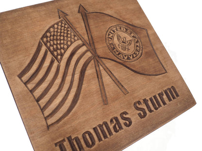 US flag Square Personalized Wood Urn For Human Ashes, Wooden Memorial Box, Carved Keepsake Cremation Urns, Cremation Boxes For Burial