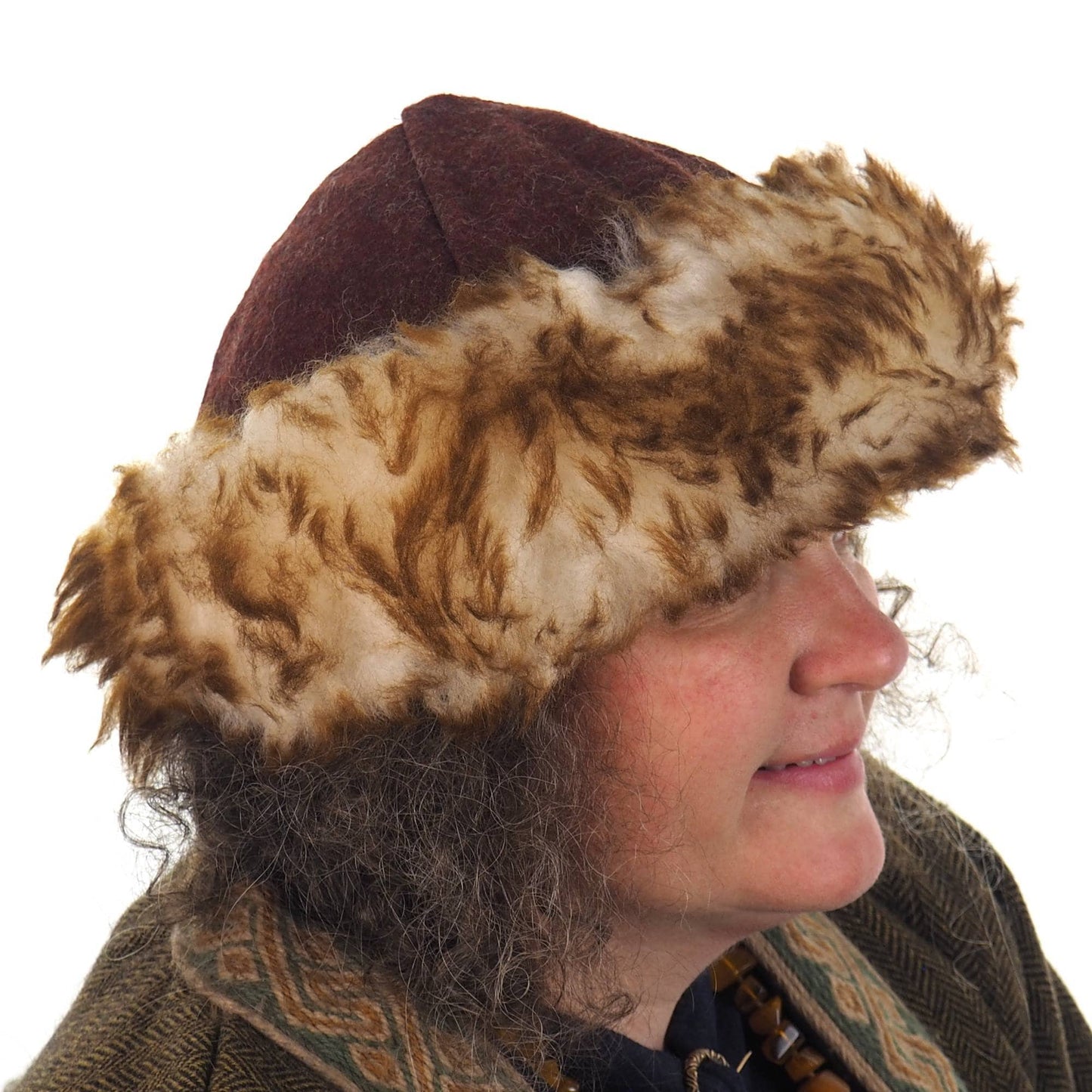 Viking violet wool hat, hand sewn, wool and sheep, larp, medieval, sca, unisex hat, Woolen headdress viking fur Slavic Viking clothing