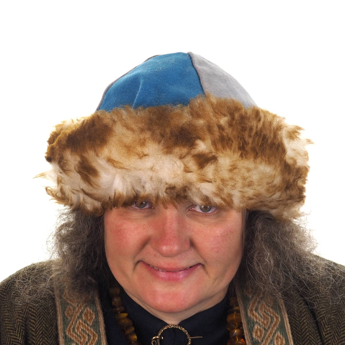 Viking wool hat, blue gray, hand sewn, wool and sheep, larp, medieval, sca, unisex hat, Woolen headdress viking, Slavic Viking clothing
