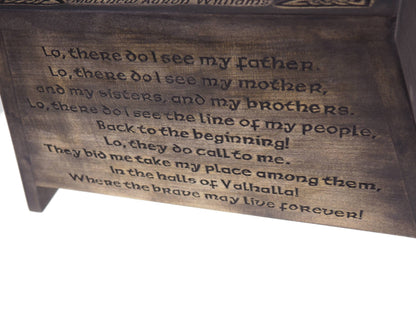 Viking Personalized Wood Urn with Thor hammer, Viking prayer, Wooden Memorial Box Carved , Cremation Urns,  Boxes For Burial, Viking, pagan