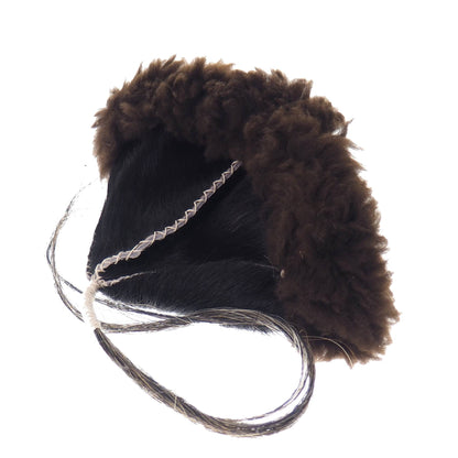 Black Historical leather hat with horse tail, hand sewn, larp, medieval, sca, unisex hat, headdress viking, Mongol, Slavic, Viking clothing