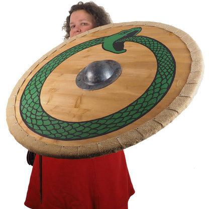 Personalized Viking Shield with Green Ouroboros  Pattern, 30 inch, Norsman shield, Wall decor, Larp and reenactment, SCA ready, black shield