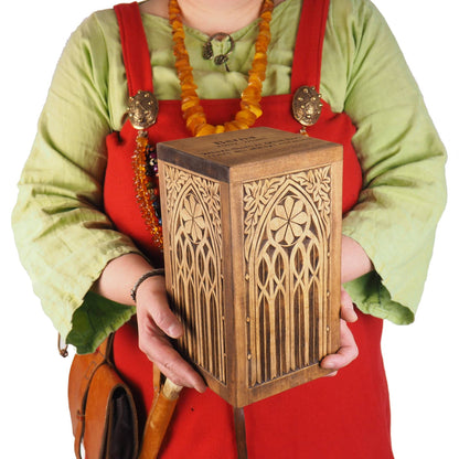 Small Personalized Wood Urn For Human Ashes, Wooden Memorial Box, Carved Keepsake Cremation Urns, Cremation Boxes For Burial Medieval Gothic