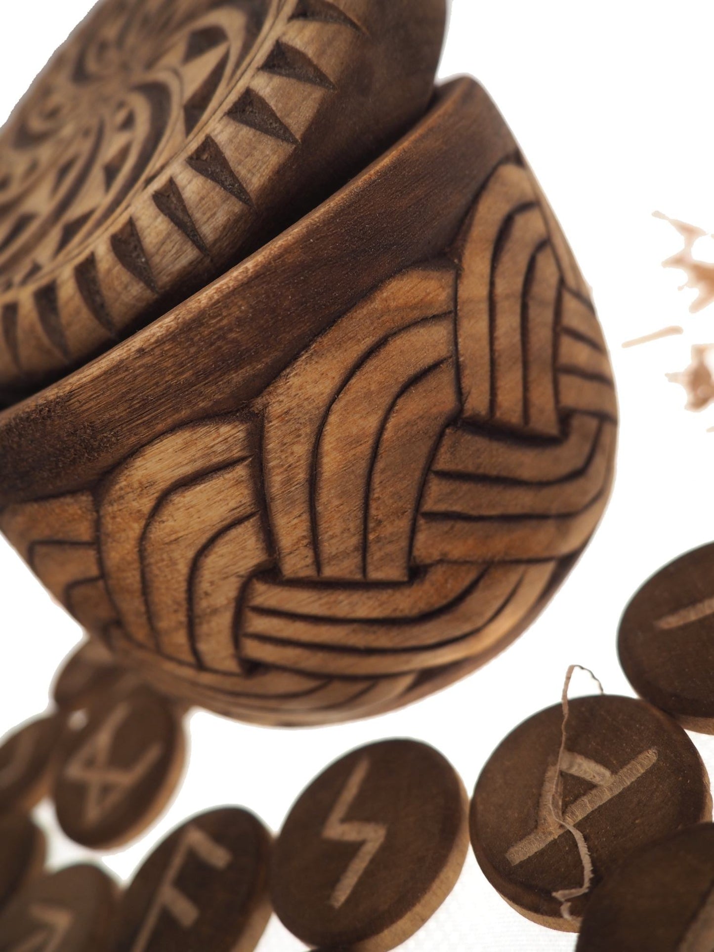 Viking Rune Set in hand carved Box with Aegishjalmur Norse Runes Elder Futhark Runes Asatru Runes Divination Runes Runes box viking Celtic
