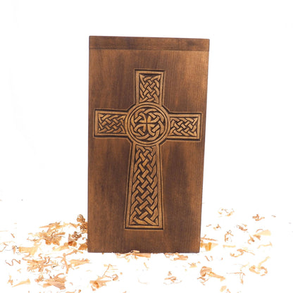 Personalized Wood Urn with simple Cross, For Human Ashes, Wooden Memorial Box, Carved Keepsake Cremation Urns, Medieval Viking style