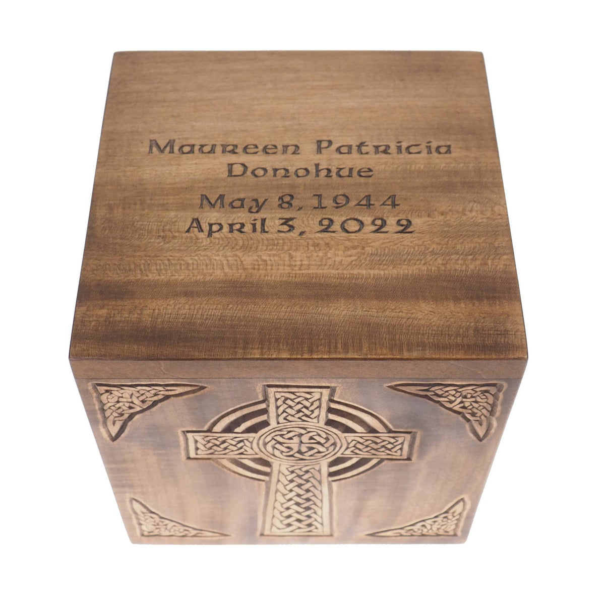 Square Personalized Wood Urn, Celtic Cross, For Human Ashes, Wooden Memorial Box, Carved Keepsake Cremation Urns, Medieval Viking style