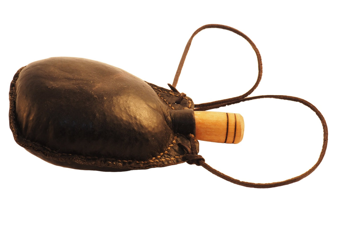 Medium hand crafted authentic medieval wine black skin with wooden stopper leather flask bladder ALL NATURAL Witcher Netflix Geralt
