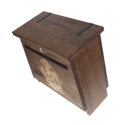 Big Personalised MailBox with Crest,  Wooden Wall Mount,  CardBox with Key, Hanging Post Box with a slot, Housewarming Gift, Wedding Gift