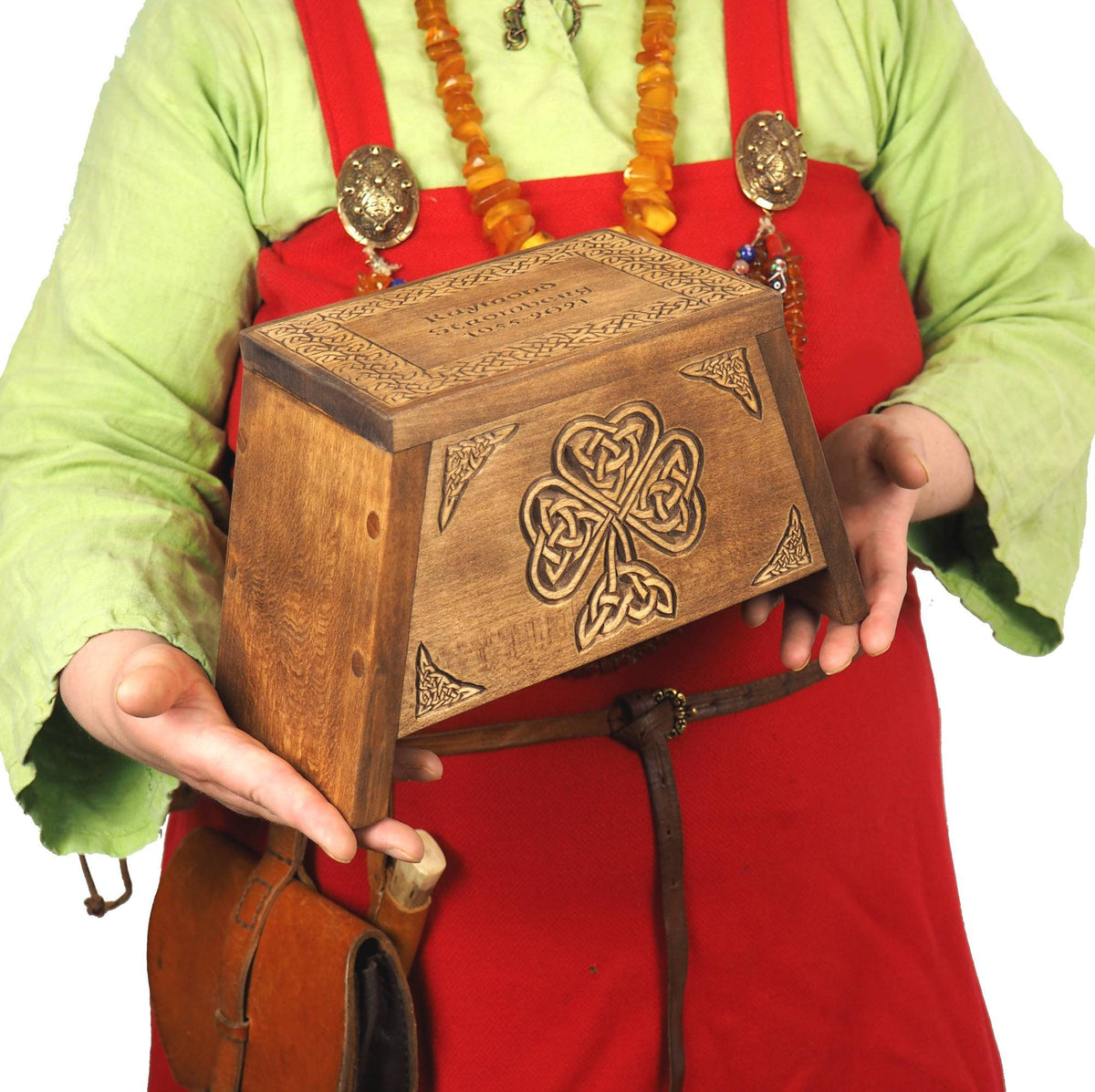 Small urn Shamrock Wooden For Human Ashes, Wooden Memorial Box, Hand Carved, Keepsake Urns, Cremation Boxes For Burial, Celtic pagan