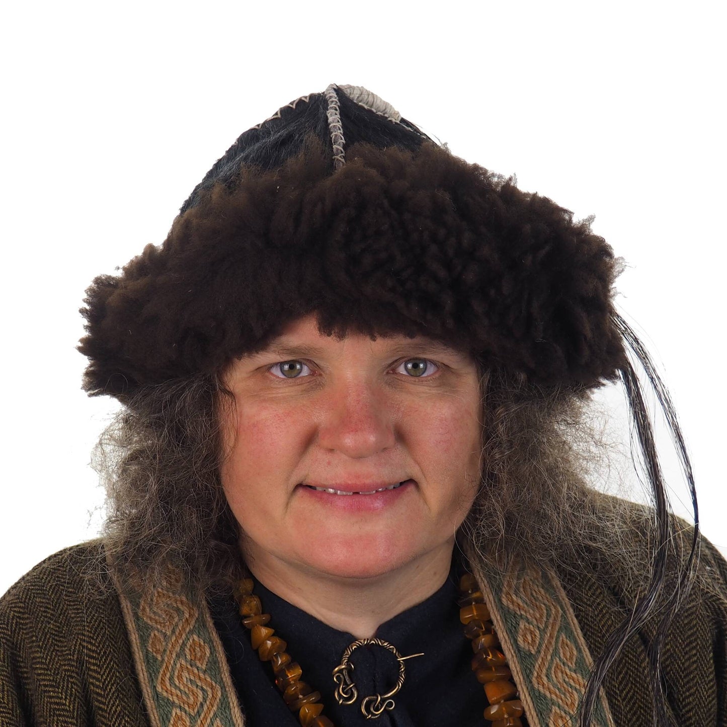 Black Historical leather hat with horse tail, hand sewn, larp, medieval, sca, unisex hat, headdress viking, Mongol, Slavic, Viking clothing