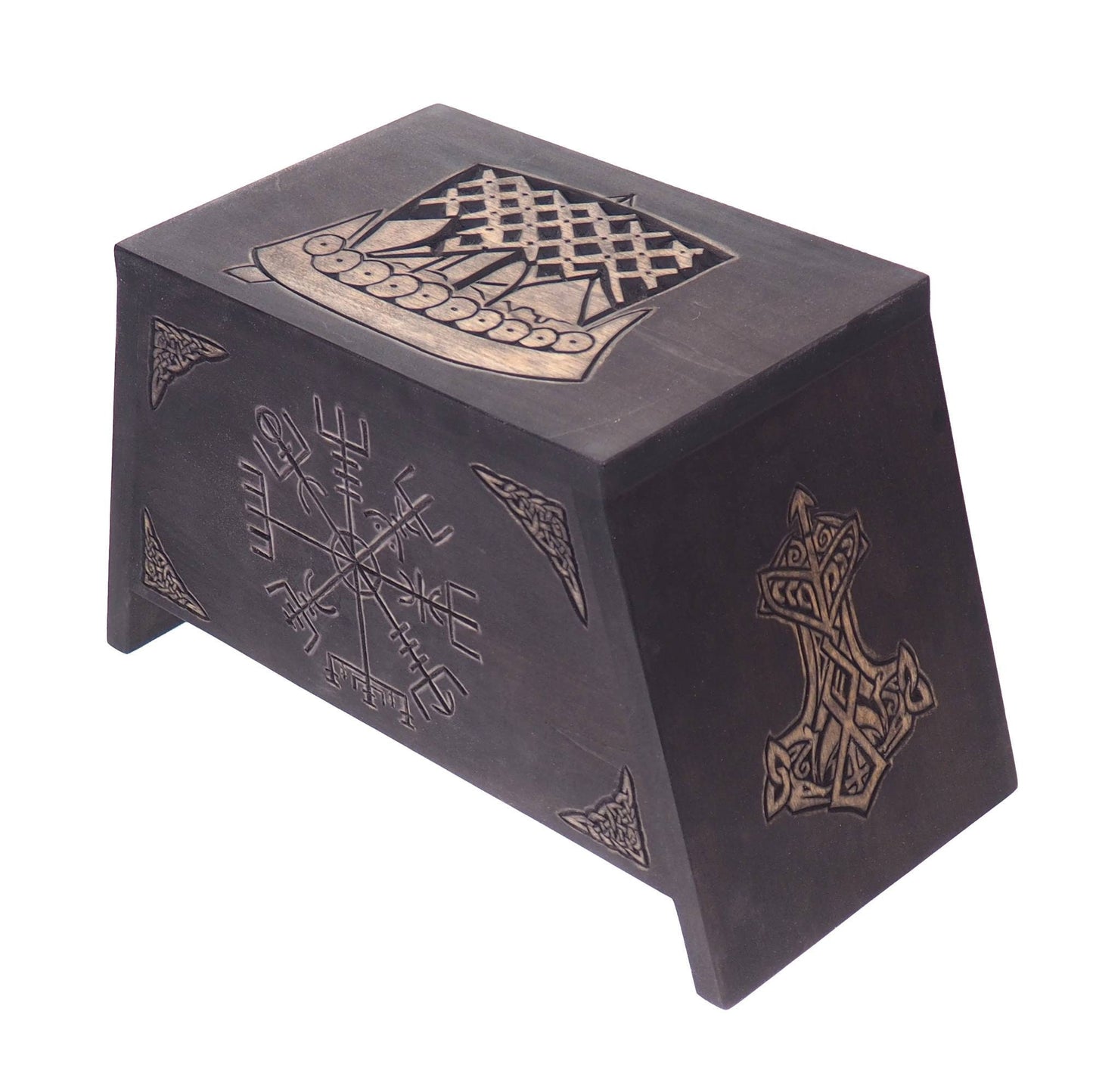 Viking Personalized Wood Urn with Runic Compass, Viking ship, Wooden Memorial Box Carved , Cremation Urns,  Boxes For Burial, Viking, pagan
