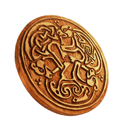 Wooden Hand Carved 3 Dogs Book of Kells Wall Hanging, Three wolves wall carving, celtic art, celtic room decoration, medieval art, norse