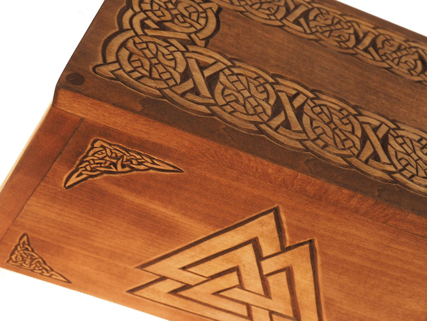 Valknut Wooden Urn For Human Ashes, Wooden Memorial Box, Hand Carved, Keepsake Cremation Urns, Cremation Boxes For Burial, Celtic pagan