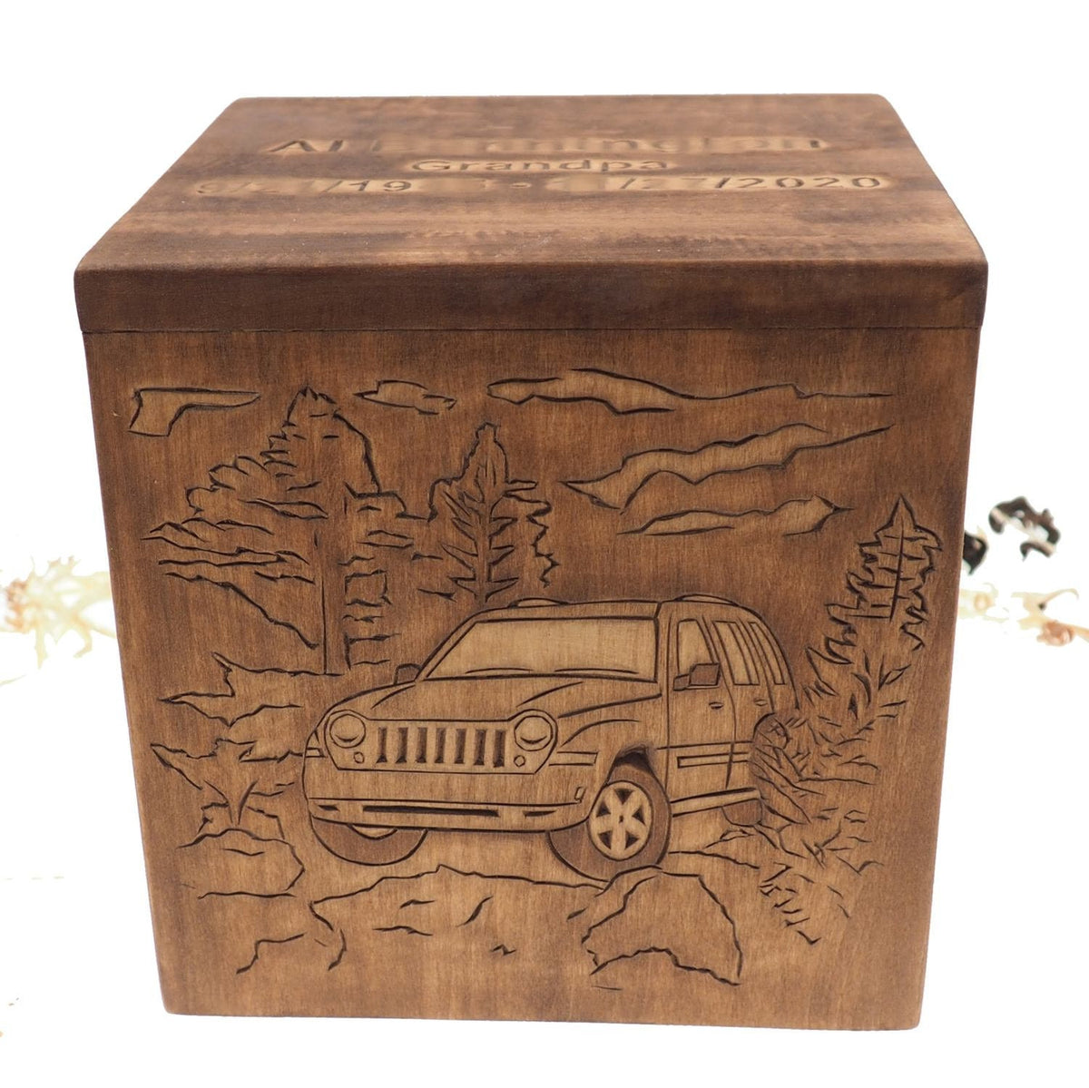 Square Personalized Wood Urn For Human Ashes, Wooden Memorial Box, Carved Keepsake Cremation Urns, Cremation Boxes For Burial