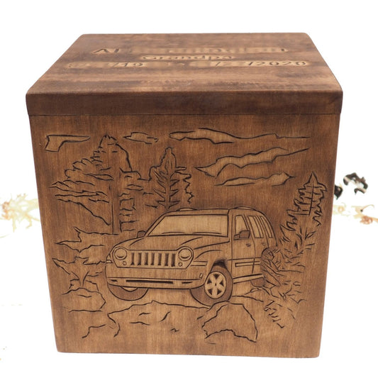 Square Personalized Wood Urn For Human Ashes, Wooden Memorial Box, Carved Keepsake Cremation Urns, Cremation Boxes For Burial
