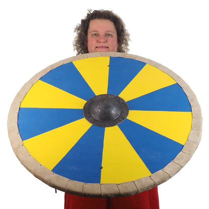Blue and Yellow Viking Shield Pattern, Norsman shield, Wall decor, Larp and reenactment, SCA ready, black shield
