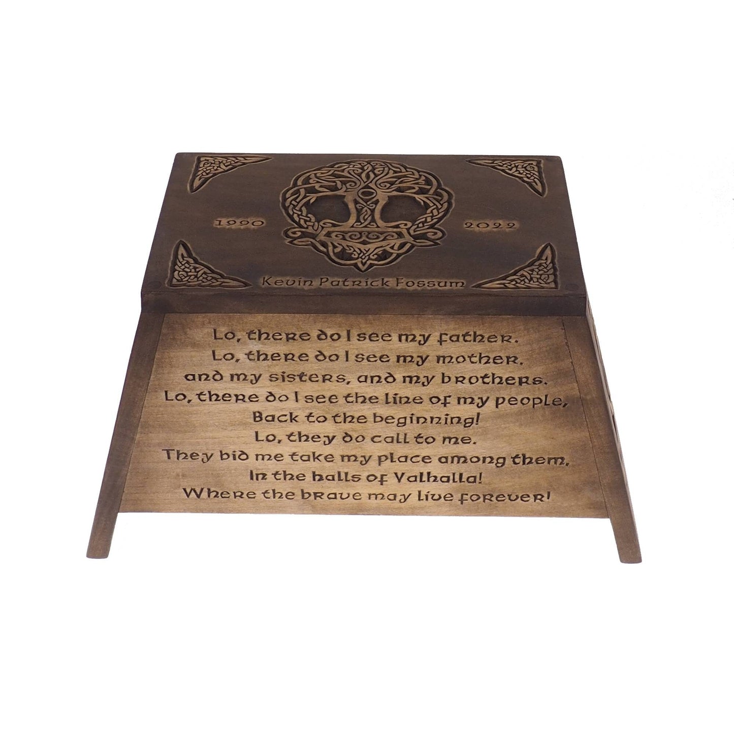 Viking Personalized Wood Urn with Yggdrasil, plait motive,  Wooden Memorial Box, Keepsake Cremation Urns, Cremation Boxes, Viking pagan