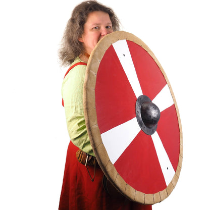 Red and white Viking Shield Pattern,cross pattern,  Norsman shield, Wall decor, Larp and reenactment, SCA ready, black shield