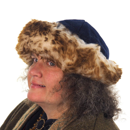 Viking blue wool hat, hand sewn, wool and sheep, larp, medieval, sca, unisex hat, Woolen headdress viking fur Mongol Slavic Viking clothing