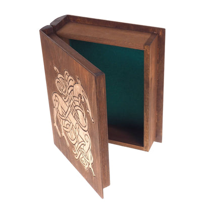 Personalized Hand carved medieval box, Urnes Dragons motive, book shape box, medieval, SCA, LARP, reneaccment and fantasy equipment, viking