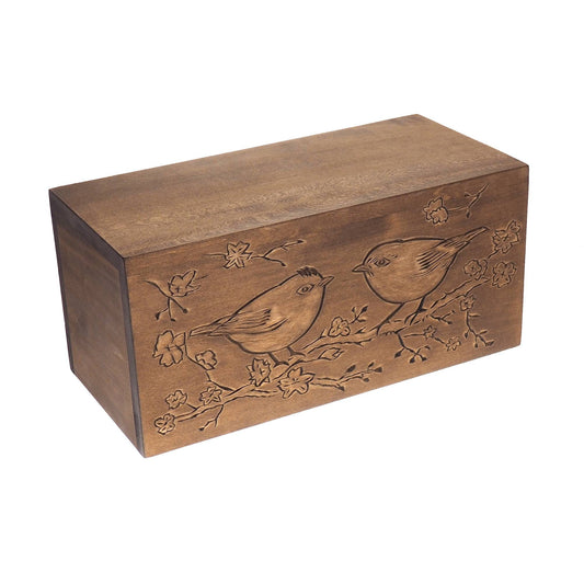 Double  Wood Urn Personalized For Human Ashes, Bird pattern,  Wooden Memorial Box Carved , Keepsake Cremation Urns,  Boxes For Burial