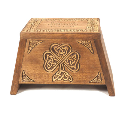 Small urn Shamrock Wooden For Human Ashes, Wooden Memorial Box, Hand Carved, Keepsake Urns, Cremation Boxes For Burial, Celtic pagan