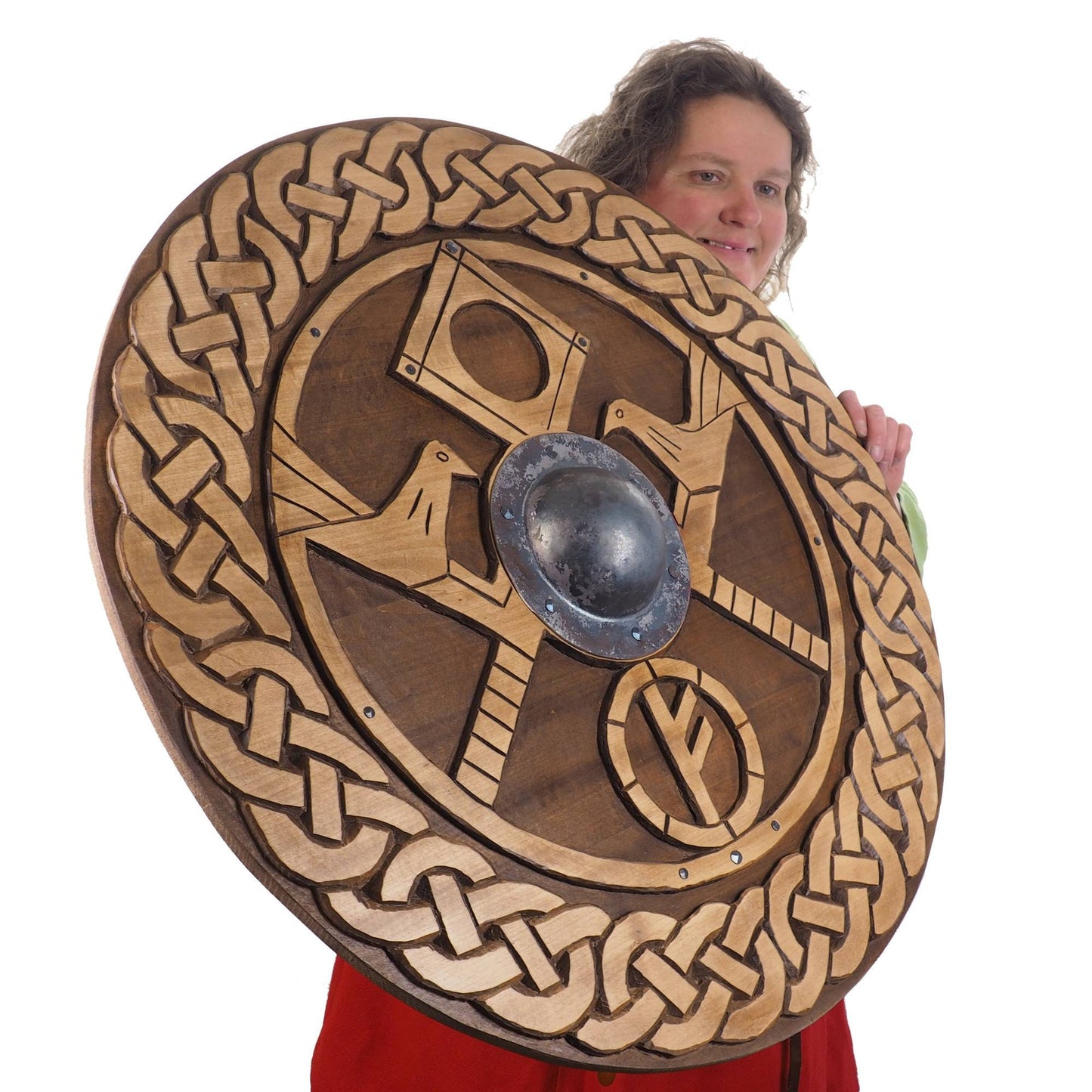Hand carved  custom pattern Viking Shield, 30 inch, Blank surface, Norsman shield, Wall decor, Larp and reenactment, SCA ready, Linden wood