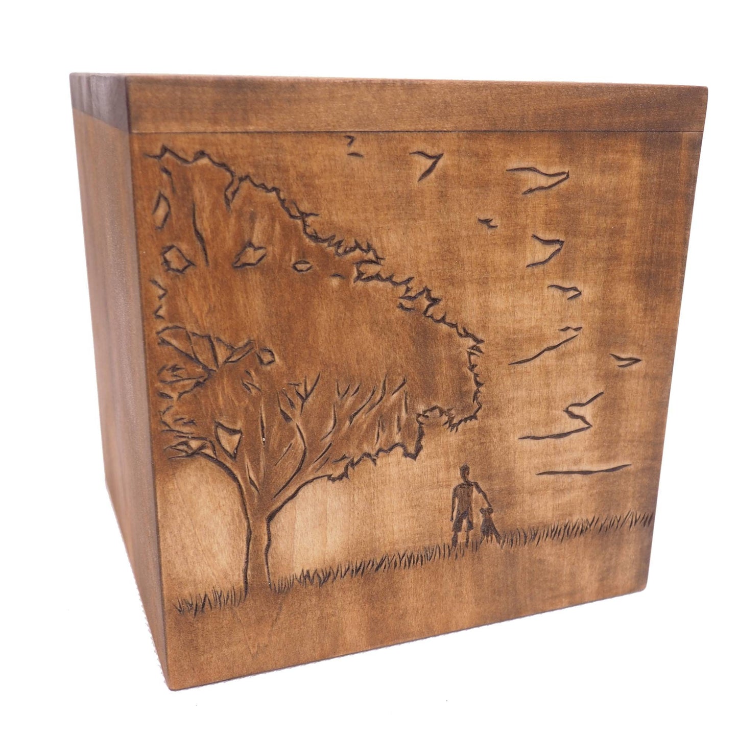 Tree and sunshine Square Personalized Wood Urn For Human Ashes, Wooden Memorial Box, Carved Keepsake Cremation Urns, Cremation Boxes, Burial