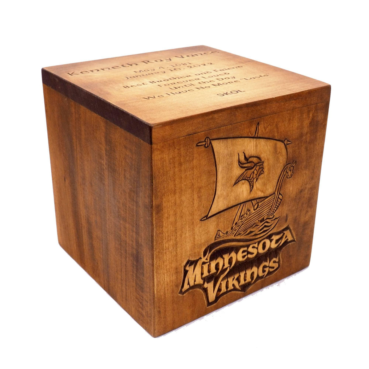 Square Personalized Wood Urn For Human Ashes, Sport fan urn, Wooden Memorial Box, Carved Keepsake Cremation Urns, Cremation Boxes For Burial