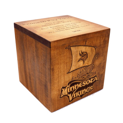 Square Personalized Wood Urn For Human Ashes, Sport fan urn, Wooden Memorial Box, Carved Keepsake Cremation Urns, Cremation Boxes For Burial