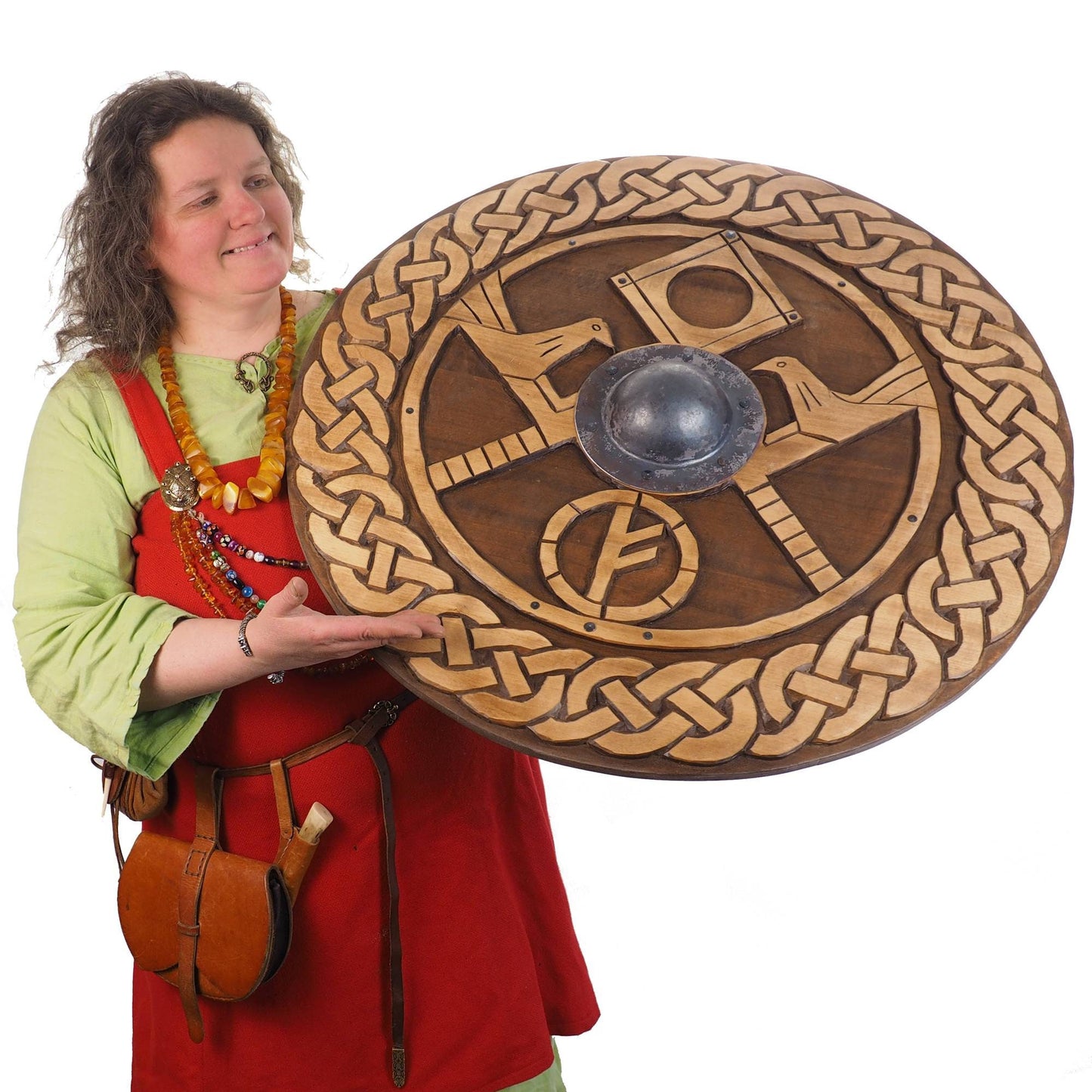 Hand carved  custom pattern Viking Shield, 30 inch, Blank surface, Norsman shield, Wall decor, Larp and reenactment, SCA ready, Linden wood