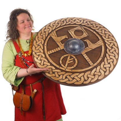 Hand carved  custom pattern Viking Shield, 30 inch, Blank surface, Norsman shield, Wall decor, Larp and reenactment, SCA ready, Linden wood